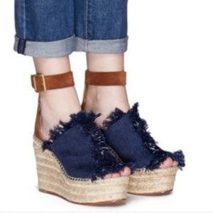 Chloe Cotton Denim Wedge Sandals